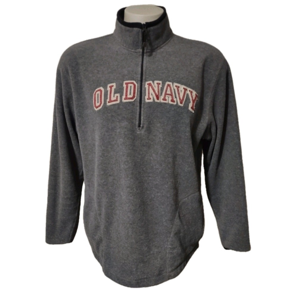 Old Navy Sweatshirt Men XL Pullover 1/2 Zip Neck Fleece Pockets Long Sleeve Gray
